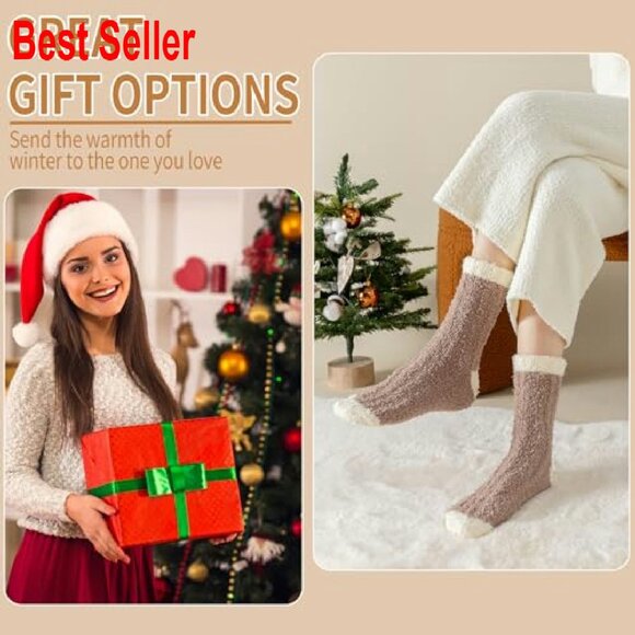 Super Soft Fuzzy Slipper Socks Cozy Winter Warm Fluffy Crew Socks - Picture 8 of 8